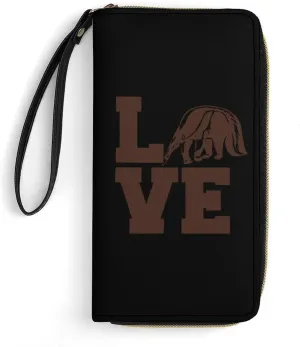 Love Giant Anteater Women’s Wallet Zippered Long Clutch Purse Leather Handbag with Wristlet Strap