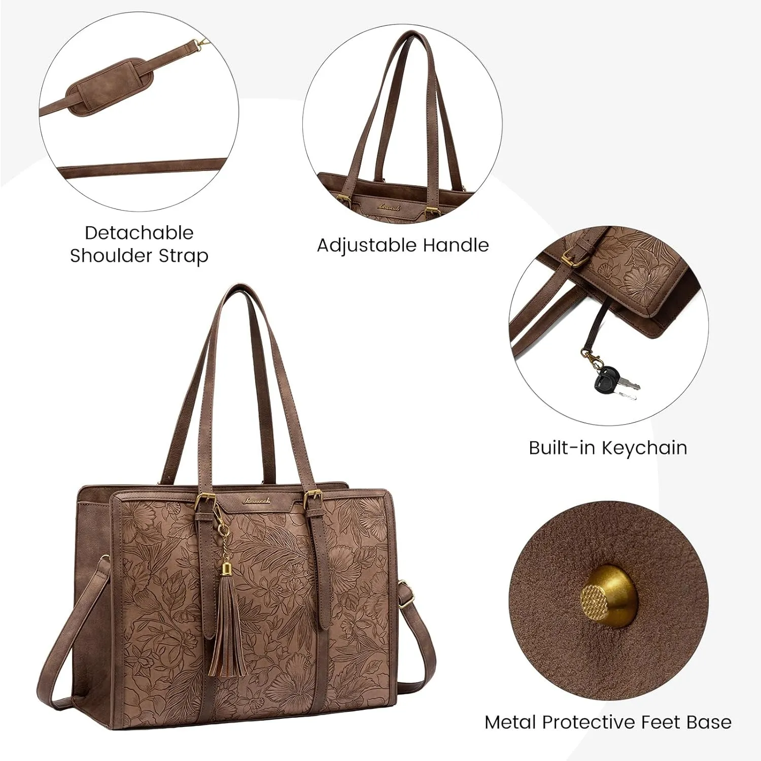 LOVEVOOK Laptop Bag for Women 15.6 inch Lightweight PU Laptop Tote Bag, Large Capacity Computer bag with Clutch Purse for Business, Work, Office, Travel, School,Casual (Light Maroon Embossed)