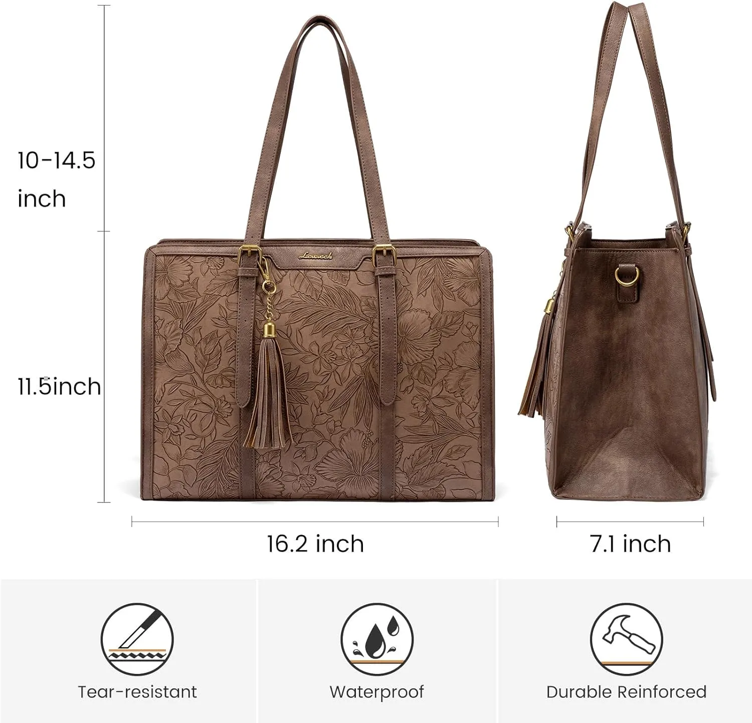 LOVEVOOK Laptop Bag for Women 15.6 inch Lightweight PU Laptop Tote Bag, Large Capacity Computer bag with Clutch Purse for Business, Work, Office, Travel, School,Casual (Light Maroon Embossed)