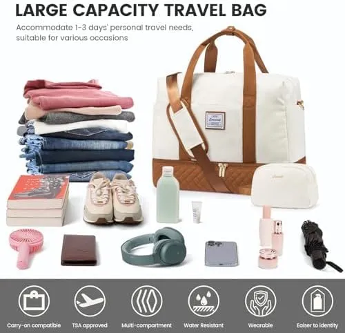 LOVEVOOK Travel Duffel Bag, 18inch Weekender Bags for Women with Shoe Compartment，35L Carry on Overnight Bag with Toiletry Bag, Gym Duffel Bag with Wet Pocket, Hospital Bags for Labor and Deliver