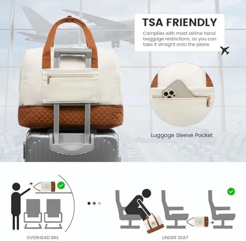 LOVEVOOK Travel Duffel Bag, 18inch Weekender Bags for Women with Shoe Compartment，35L Carry on Overnight Bag with Toiletry Bag, Gym Duffel Bag with Wet Pocket, Hospital Bags for Labor and Deliver