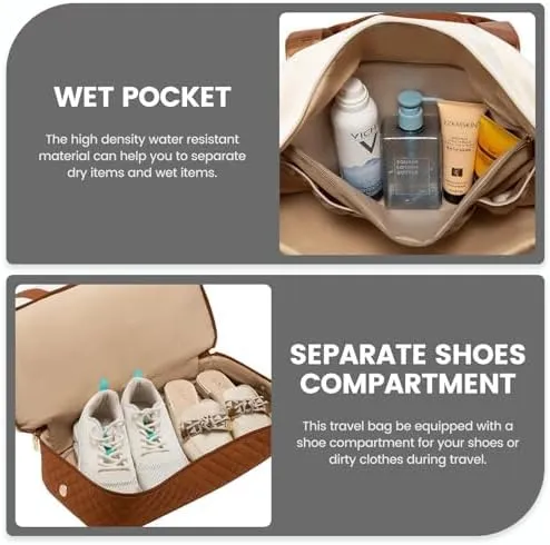 LOVEVOOK Travel Duffel Bag, 18inch Weekender Bags for Women with Shoe Compartment，35L Carry on Overnight Bag with Toiletry Bag, Gym Duffel Bag with Wet Pocket, Hospital Bags for Labor and Deliver