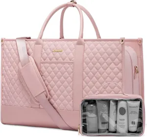 LOVEVOOK Travel Weekender Bags for Women, Quilted Carry On Duffle With Laptop Compartment Airplanes Approved, Large Overnight Bag with Toiletry Bag for Hospital Labor and Delivery, Gym, Yoga, Pink