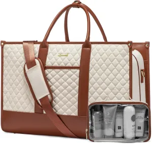 LOVEVOOK Travel Weekender Bags for Women, Quilted Carry On Duffle With Laptop Compartment Airplanes Approved, Large Overnight Bag with Toiletry Bag for Hospital Labor Delivery, Gym, Yoga, Beige-brown