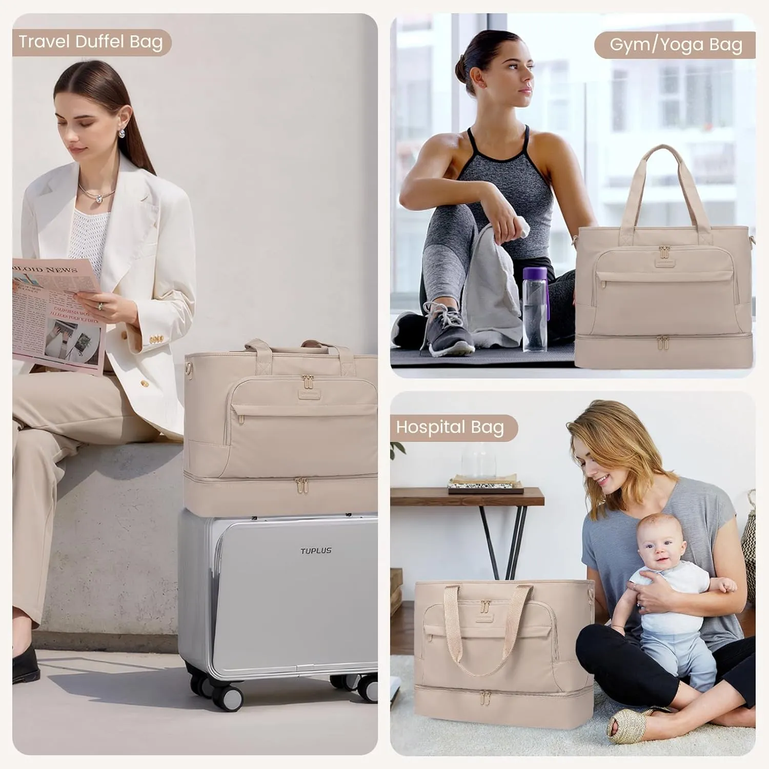 LOVEVOOK Weekender Bags for Women Travel, Large Personal Item Travel Overnight Bag, Carry on Duffle Bags with Shoe Compartment, Toiletry Bag, Wet Pocket, for Airplane, Hospital Labor Delivery