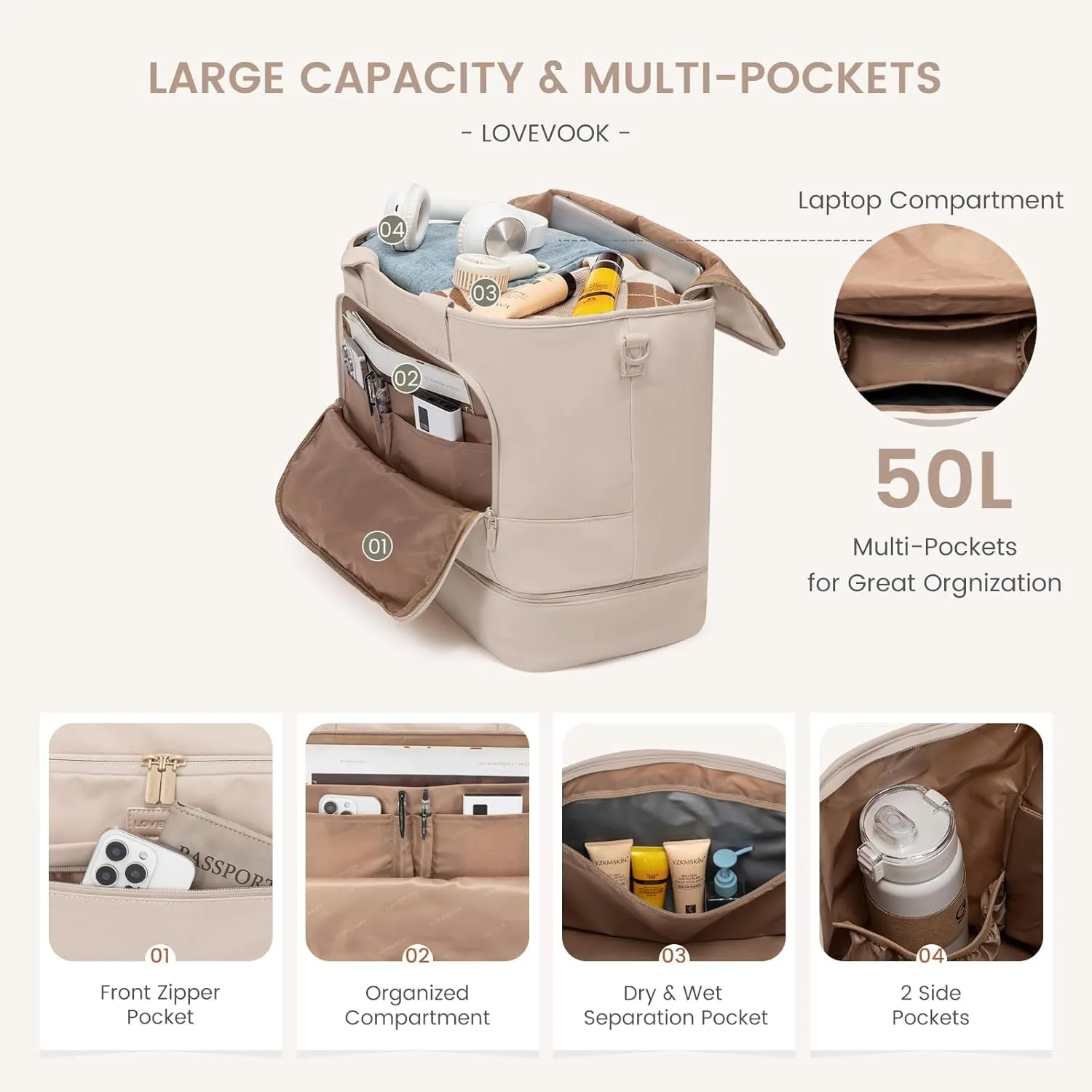 LOVEVOOK Weekender Bags for Women Travel, Large Personal Item Travel Overnight Bag, Carry on Duffle Bags with Shoe Compartment, Toiletry Bag, Wet Pocket, for Airplane, Hospital Labor Delivery