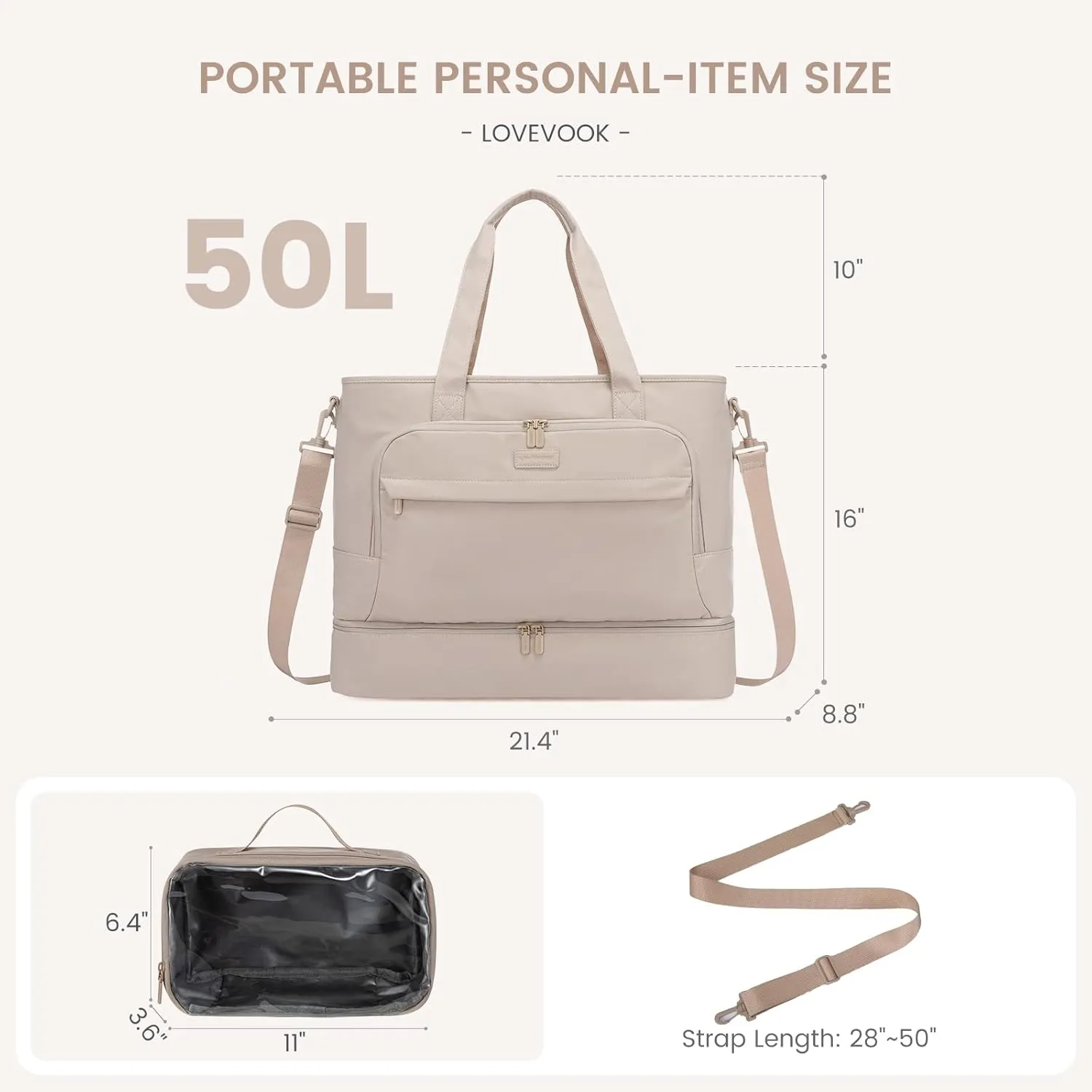 LOVEVOOK Weekender Bags for Women Travel, Large Personal Item Travel Overnight Bag, Carry on Duffle Bags with Shoe Compartment, Toiletry Bag, Wet Pocket, for Airplane, Hospital Labor Delivery