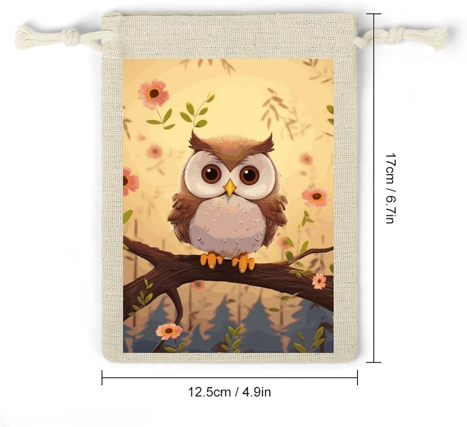LPSADGF 8 PCS Cute Owl Drawstring Gift Bags Reusable Cotton Linen Storage Pouches for Christmas, Weddings, Parties, Favors 4.9"x6.7" Small Burlap Bags