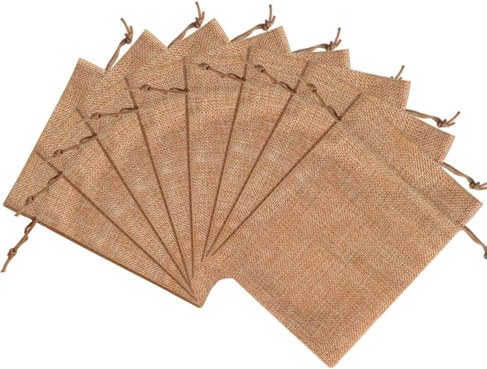 Lucky Monet 25/50/100PCS Burlap Gift Bags Wedding Hessian Jute Bags Linen Jewelry Pouches with Drawstring for Birthday, Party, Wedding Favors, Present, Art and DIY Craft (100Pcs, Coffee, 4” x 6”)