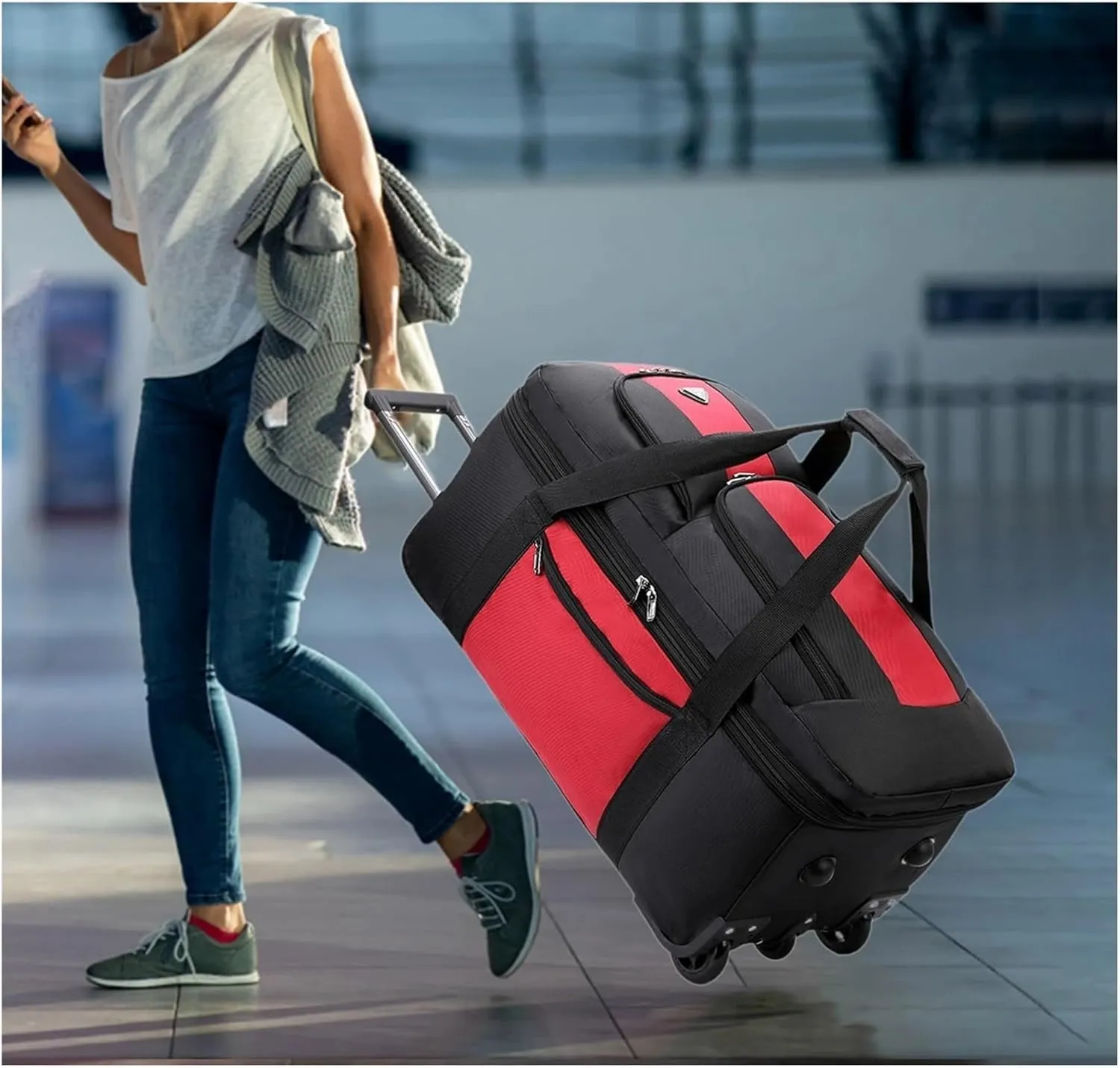 Luggage Wheeled Duffel Bag Wheeled Travel Duffel Bag Oxford Cloth Multipurpose Rolling Travel Bag Men Outdoor Traveling Picnic Carry on luggage(Black)