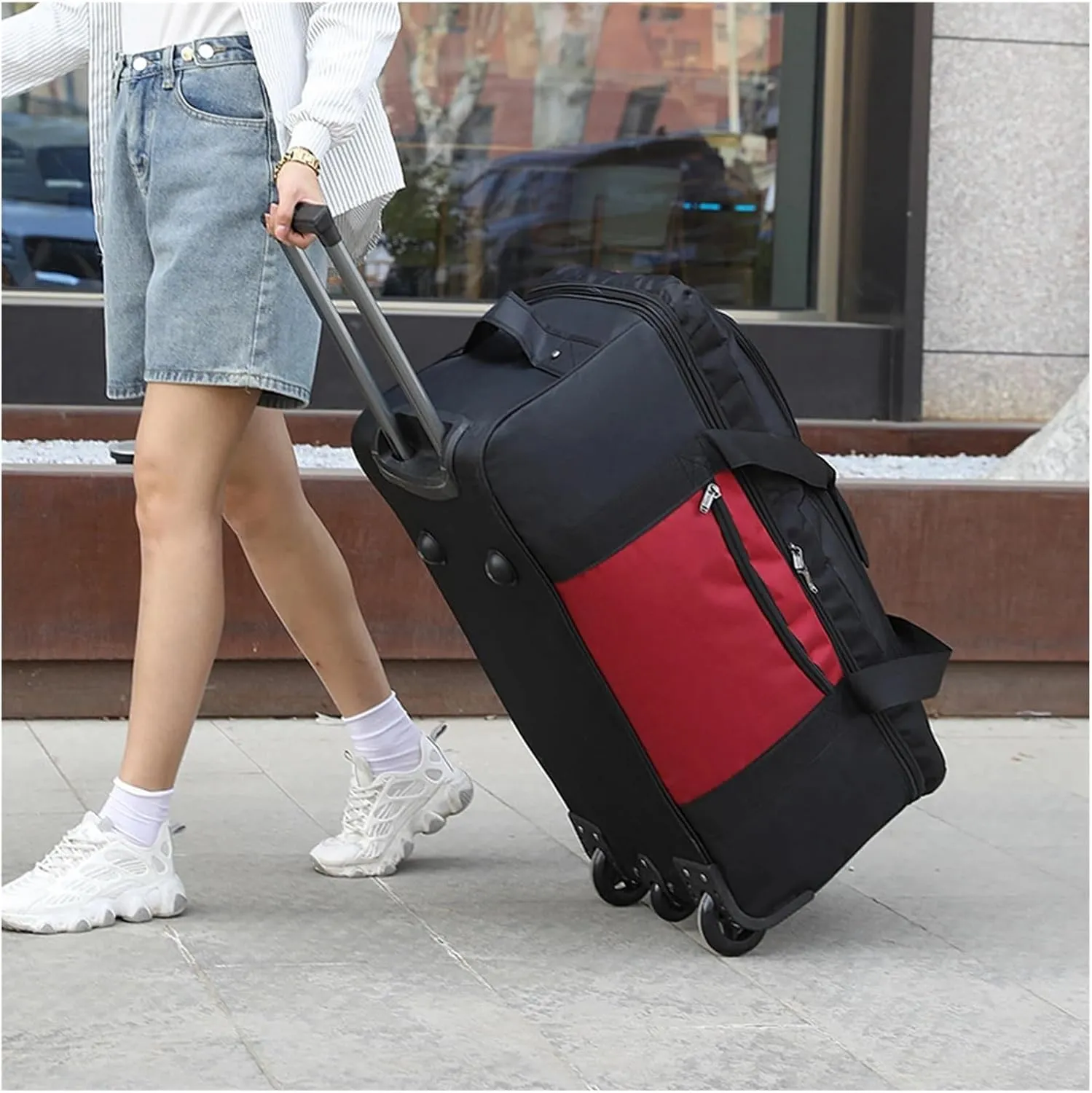 Luggage Wheeled Duffel Bag Wheeled Travel Duffel Bag Oxford Cloth Multipurpose Rolling Travel Bag Men Outdoor Traveling Picnic Carry on luggage(Black)