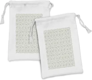 Lunarable Eucalyptus Fabric Pouch Set of 2, Monochrome Design Plant Leaves Nature Elements Garden Art Repetition, Small Drawstring Bag for Toiletries Masks and Favors, 9" x 6", Pale Khaki and White