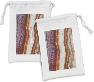 Lunarable Marble Print Fabric Pouch Set of 2, Gradient Macro Quartz Rock Surface Natural Minerals Glazed Beauty Display, Small Drawstring Bag for Toiletries Masks and Favors, 9" x 6", Multicolor