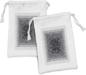 Lunarable Modern Art Fabric Pouch Set of 2, Digital Futuristic Pixel Tech-Art with Dots Spots Artificial Abstract Pattern, Small Drawstring Bag for Toiletries Masks and Favors, 9" x 6", Grey Black