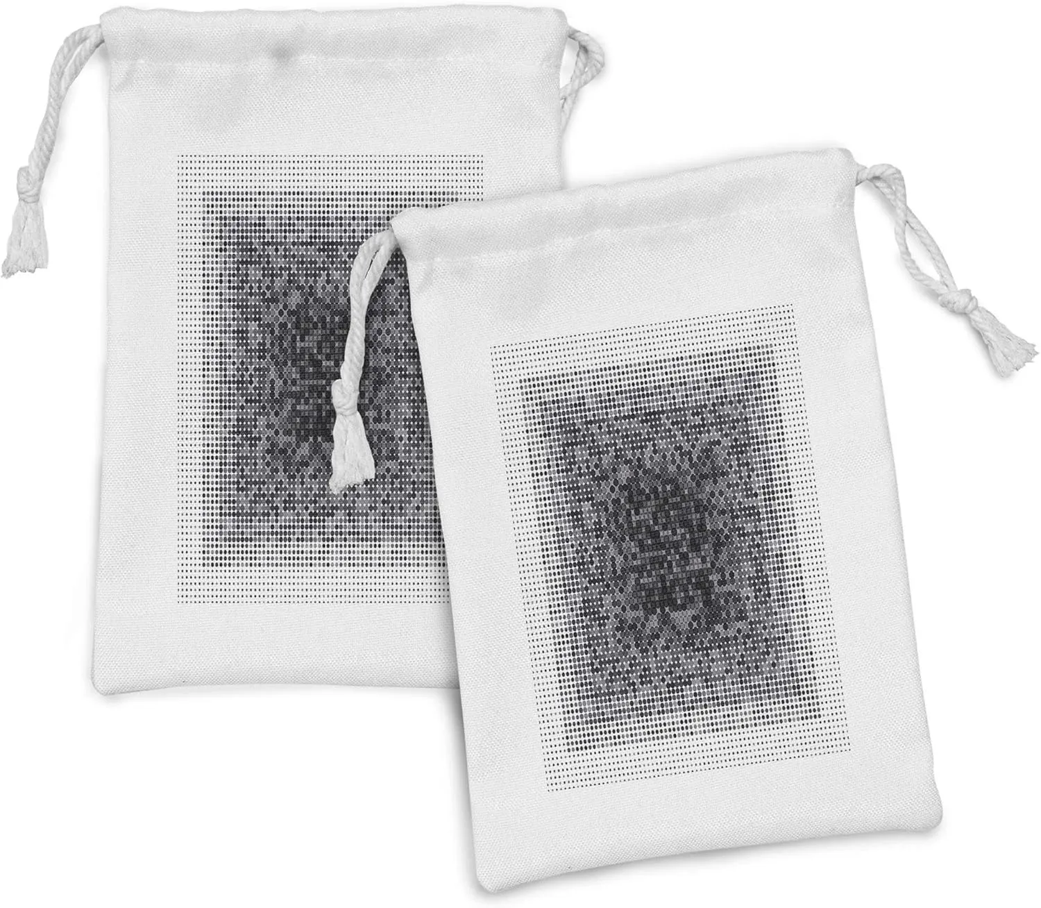 Lunarable Modern Art Fabric Pouch Set of 2, Digital Futuristic Pixel Tech-Art with Dots Spots Artificial Abstract Pattern, Small Drawstring Bag for Toiletries Masks and Favors, 9" x 6", Grey Black