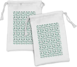 Lunarable Tea Party Fabric Pouch Set of 2, Mugs and Kettles Traditional Elements in Teal Tones Grunge Effect, Small Drawstring Bag for Toiletries Masks and Favors, 9" x 6", Teal Turquoise Eggshell