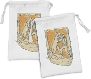 Lunarable Tropical Fabric Pouch Set of 2, Kangaroo Jumps Against Disappearance of Sun Rays Wallaby Horizontal Lines, Small Drawstring Bag for Toiletries Masks and Favors, 9" x 6", Orange and Blue