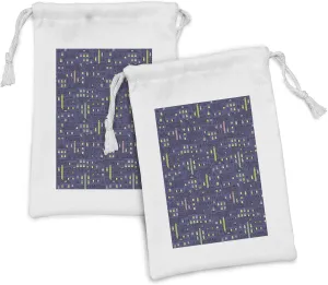 Lunarable Urban Fabric Pouch Set of 2, Night City View with Apartments Windows in the Evening Neighborhood Architecture, Small Drawstring Bag for Toiletries Masks and Favors, 9" x 6", Multicolor