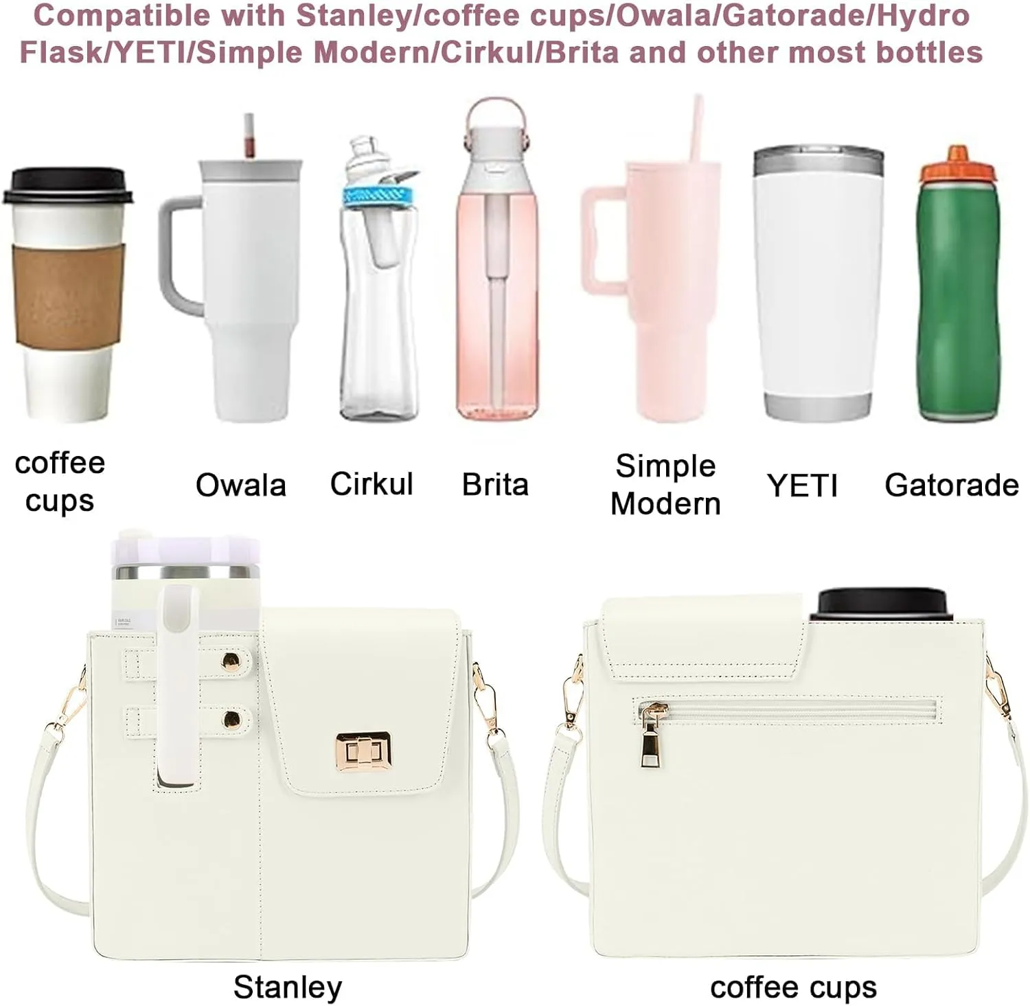 Lushandy Crossbody Bag for Stanley Purse Cup Holder Bag Stanley Cup Bags Portable Water Bottle Purse with Strap