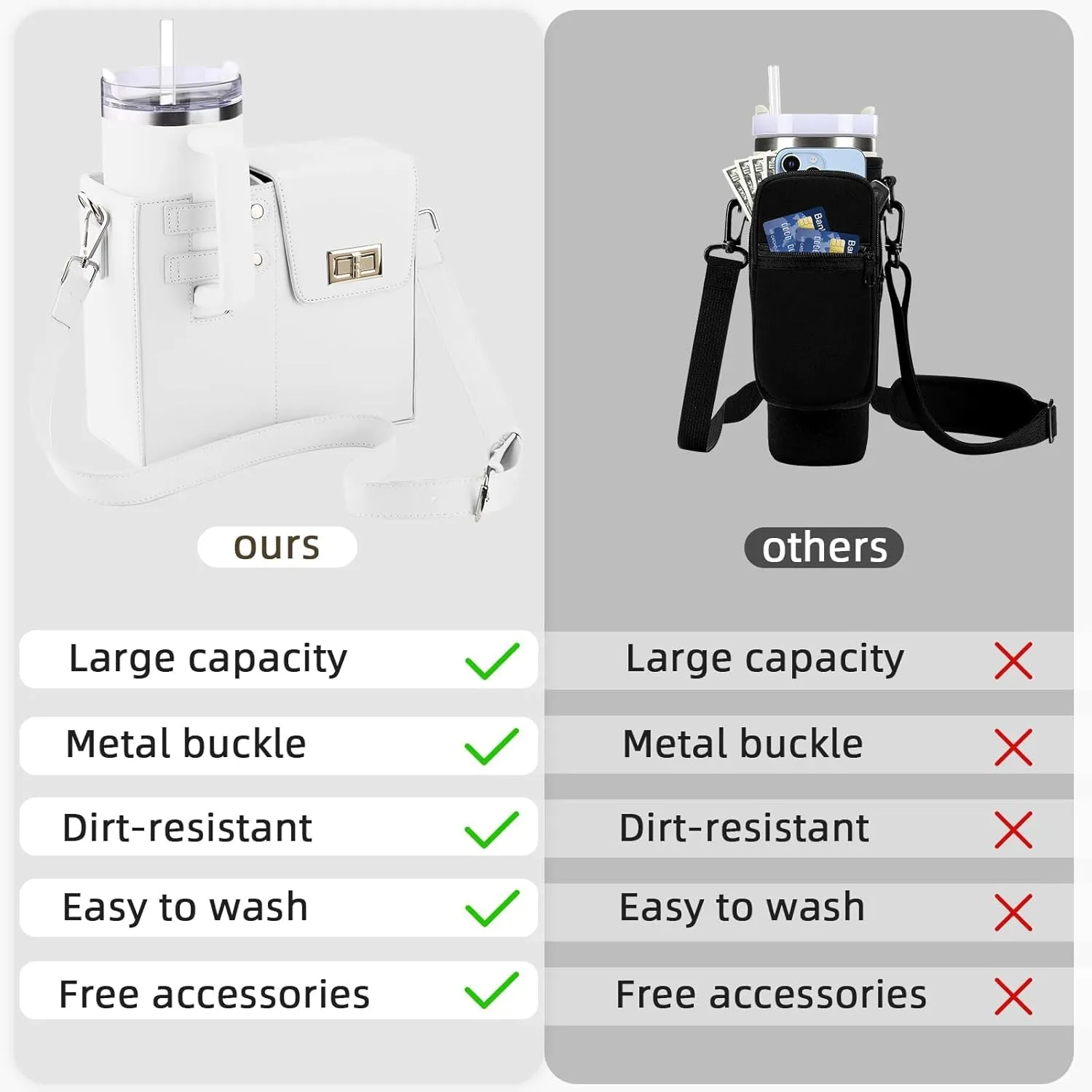 Lushandy Crossbody Bag for Stanley Purse Cup Holder Bag Stanley Cup Bags Portable Water Bottle Purse with Strap