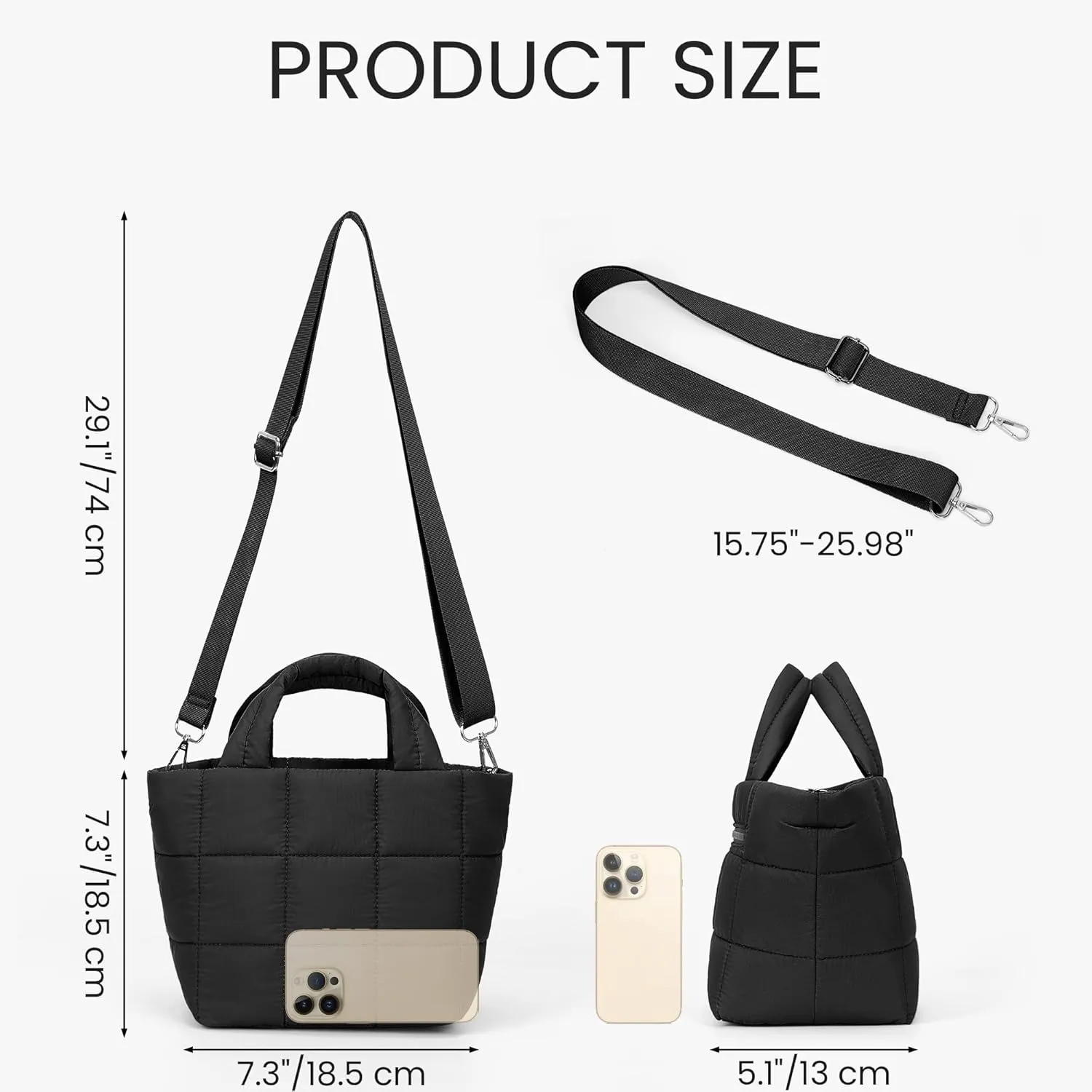 Lushandy Small Puffer Tote Bag, Quilted Nylon Crossbody Bags for Women Mini Puffy Tote Bag Lightweight Soft Shoulder Handbag