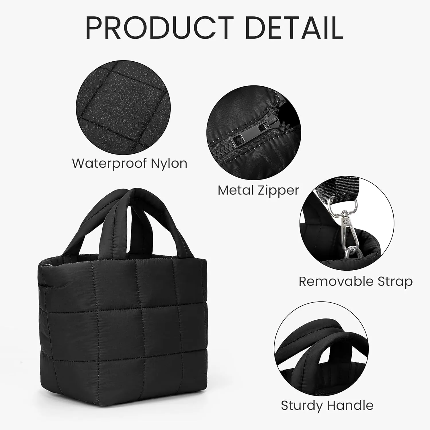 Lushandy Small Puffer Tote Bag, Quilted Nylon Crossbody Bags for Women Mini Puffy Tote Bag Lightweight Soft Shoulder Handbag