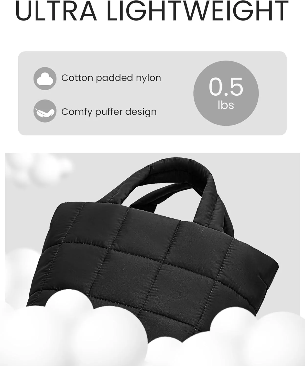 Lushandy Small Puffer Tote Bag, Quilted Nylon Crossbody Bags for Women Mini Puffy Tote Bag Lightweight Soft Shoulder Handbag