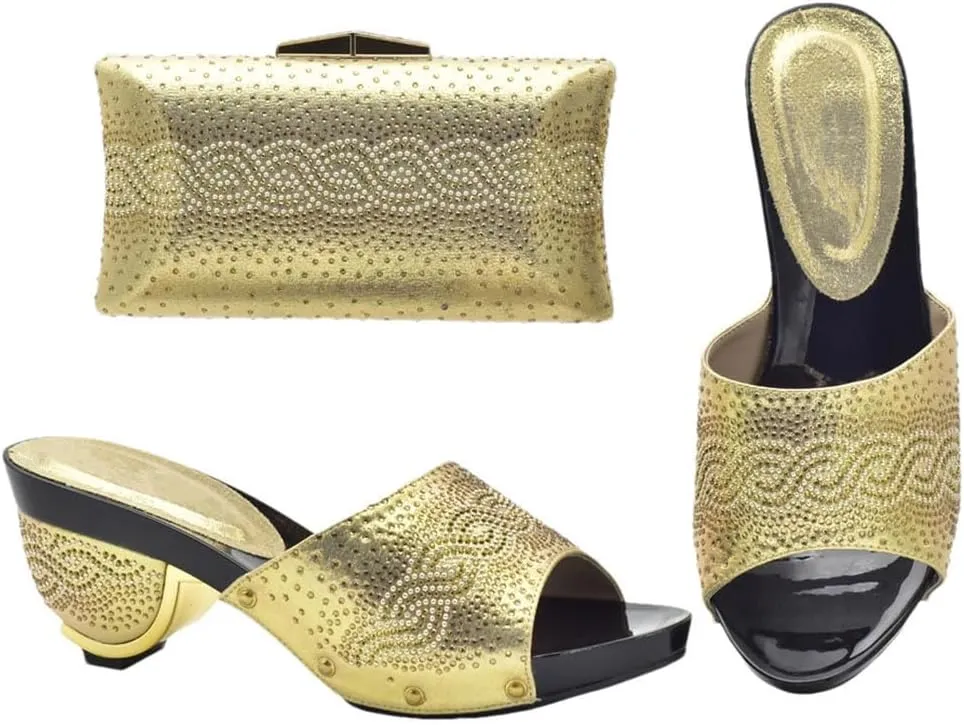 Luxury Crystal Encrusted Wedding Shoes Purse Set African Bridal Party Rhinestone Pumps Italian Design