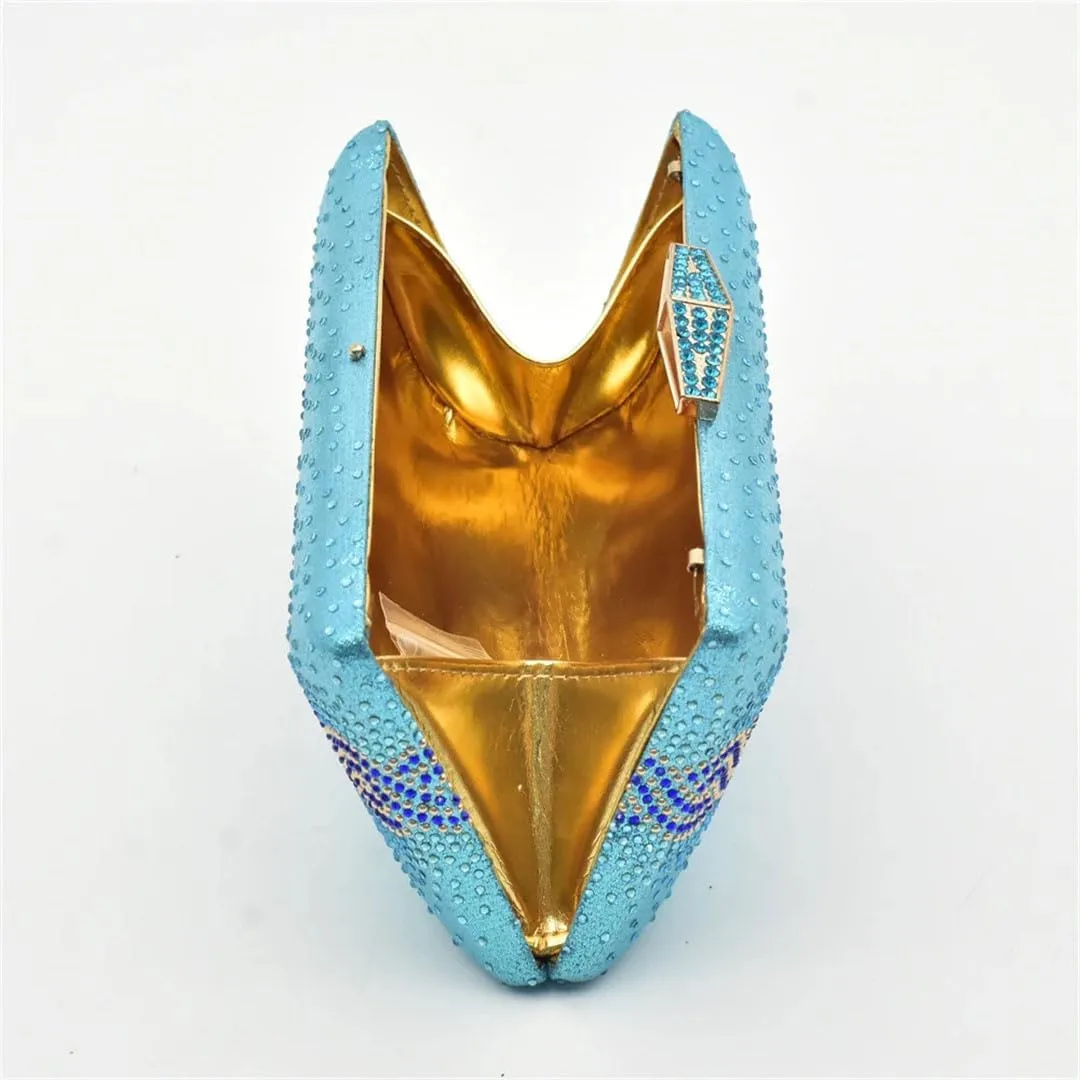 Luxury Crystal Encrusted Wedding Shoes Purse Set African Bridal Party Rhinestone Pumps Italian Design