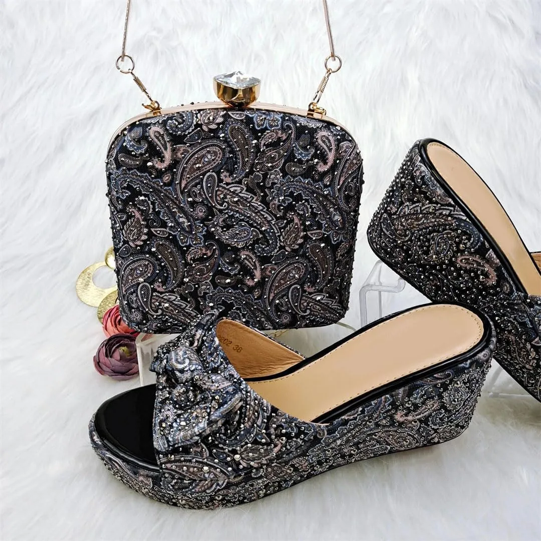 Luxury Women’s Heels and Clutch Set African Wedding Rhinestone Decor Italian Banquet Party Shoes
