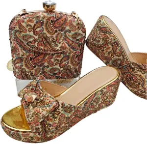 Luxury Women’s Heels and Clutch Set African Wedding Rhinestone Decor Italian Banquet Party Shoes