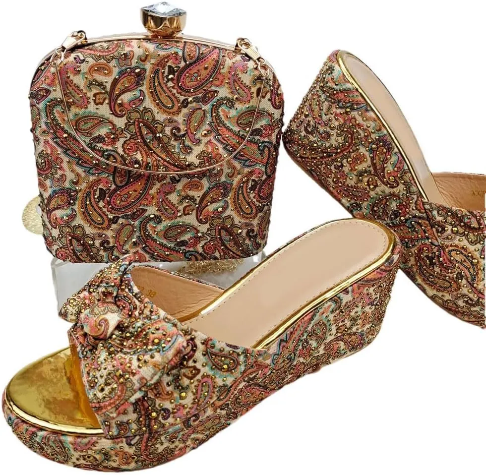 Luxury Women’s Heels and Clutch Set African Wedding Rhinestone Decor Italian Banquet Party Shoes