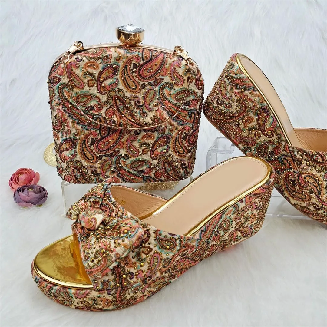 Luxury Women’s Heels and Clutch Set African Wedding Rhinestone Decor Italian Banquet Party Shoes
