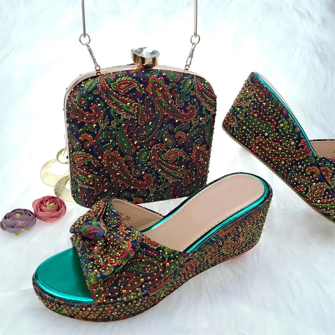 Luxury Women’s Heels and Clutch Set African Wedding Rhinestone Decor Italian Banquet Party Shoes