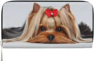 Lying Yorkshire Terrier With Cute Ribbon Yorkie Love Portrait Of A Dog Wallet for Men Women Elegant Long Clutch Zip Around Travel Leather Coin Purse Large Capacity Credit Card Holder Handbag