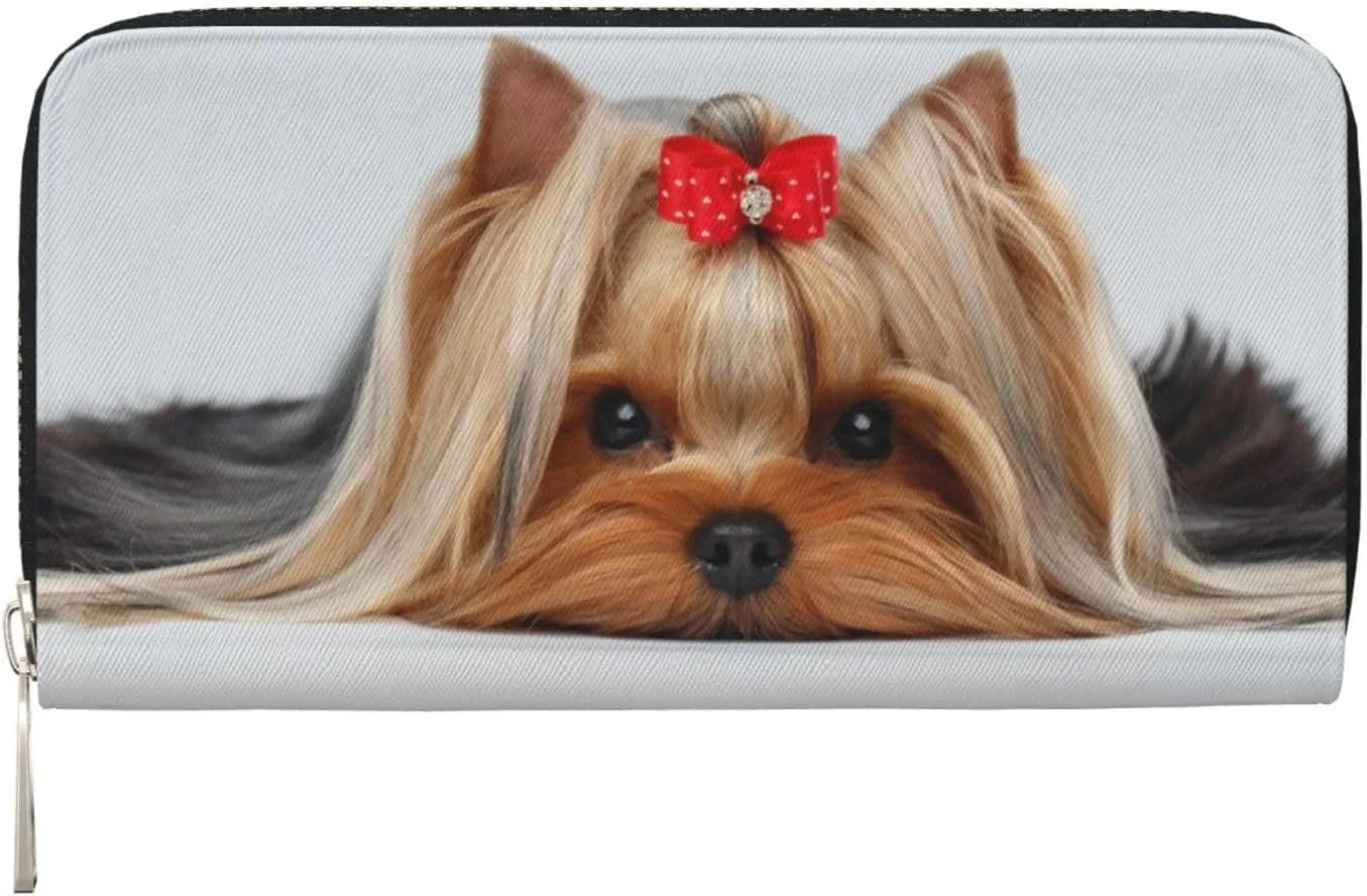 Lying Yorkshire Terrier With Cute Ribbon Yorkie Love Portrait Of A Dog Wallet for Men Women Elegant Long Clutch Zip Around Travel Leather Coin Purse Large Capacity Credit Card Holder Handbag