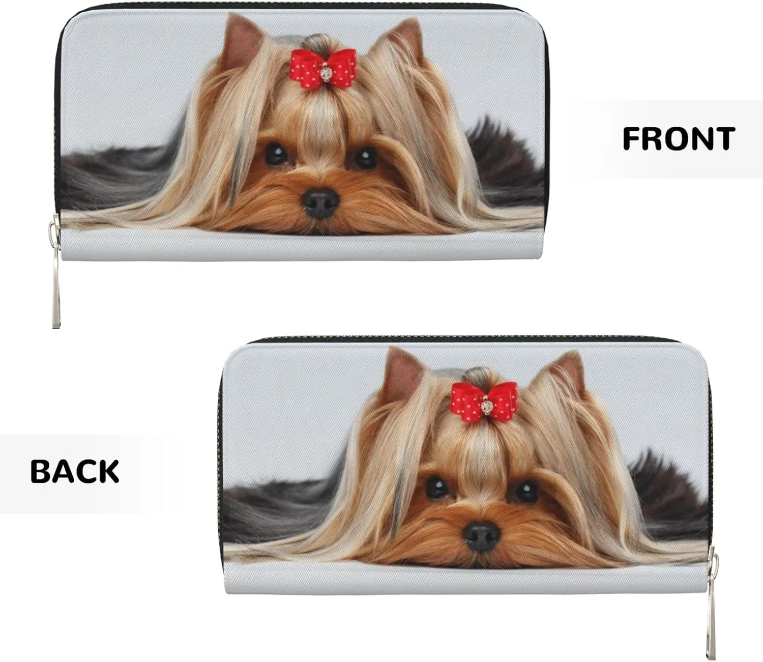 Lying Yorkshire Terrier With Cute Ribbon Yorkie Love Portrait Of A Dog Wallet for Men Women Elegant Long Clutch Zip Around Travel Leather Coin Purse Large Capacity Credit Card Holder Handbag