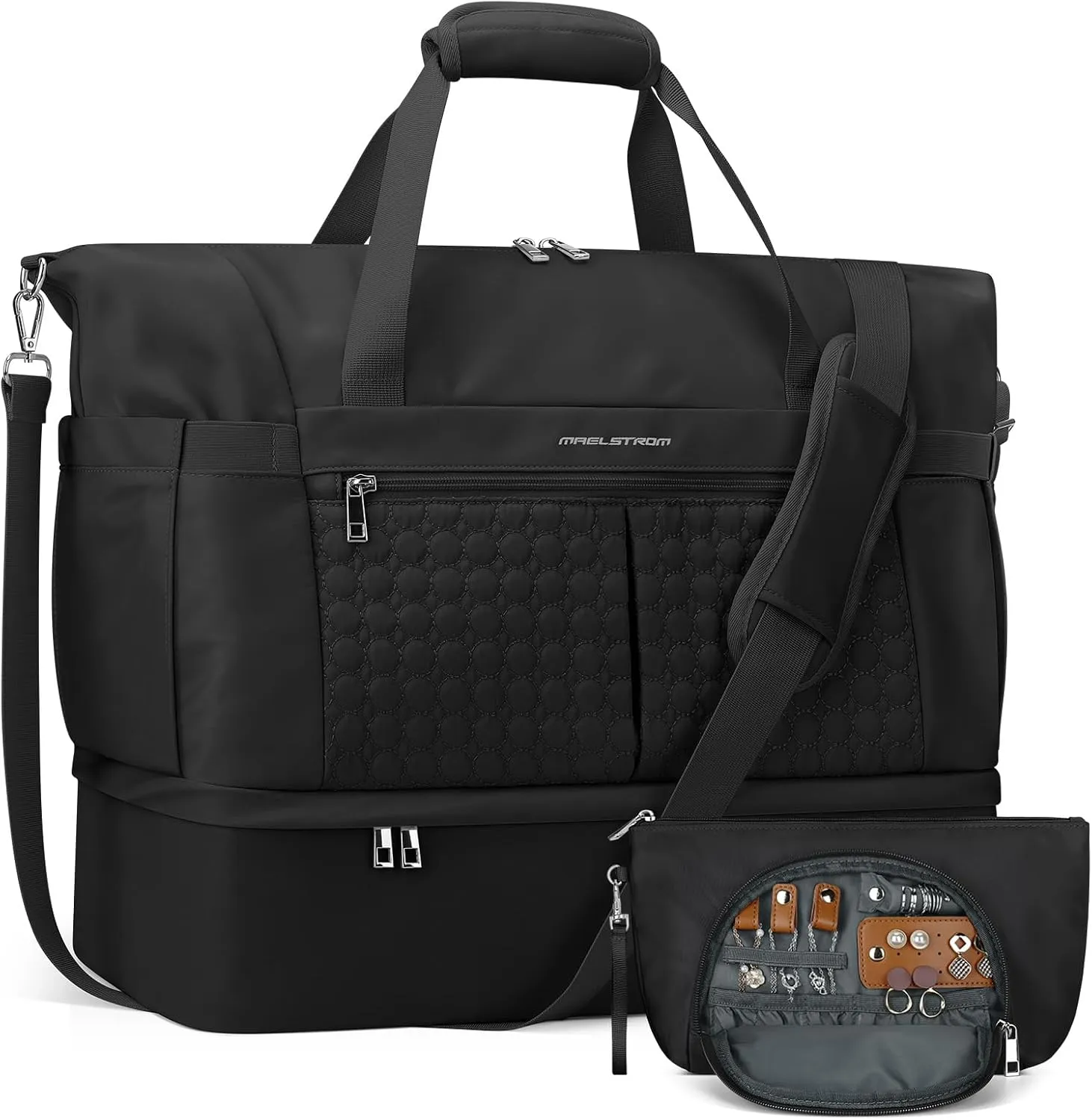 Maelstrom Gym Bag for Women,40L Travel Duffel Bag with Shoes Compartment and Wet Pocket,Waterproof Carry On Weekender Bag,Sport Gym Tote Bags Swimming Yoga, Hospital Holdalls-Black