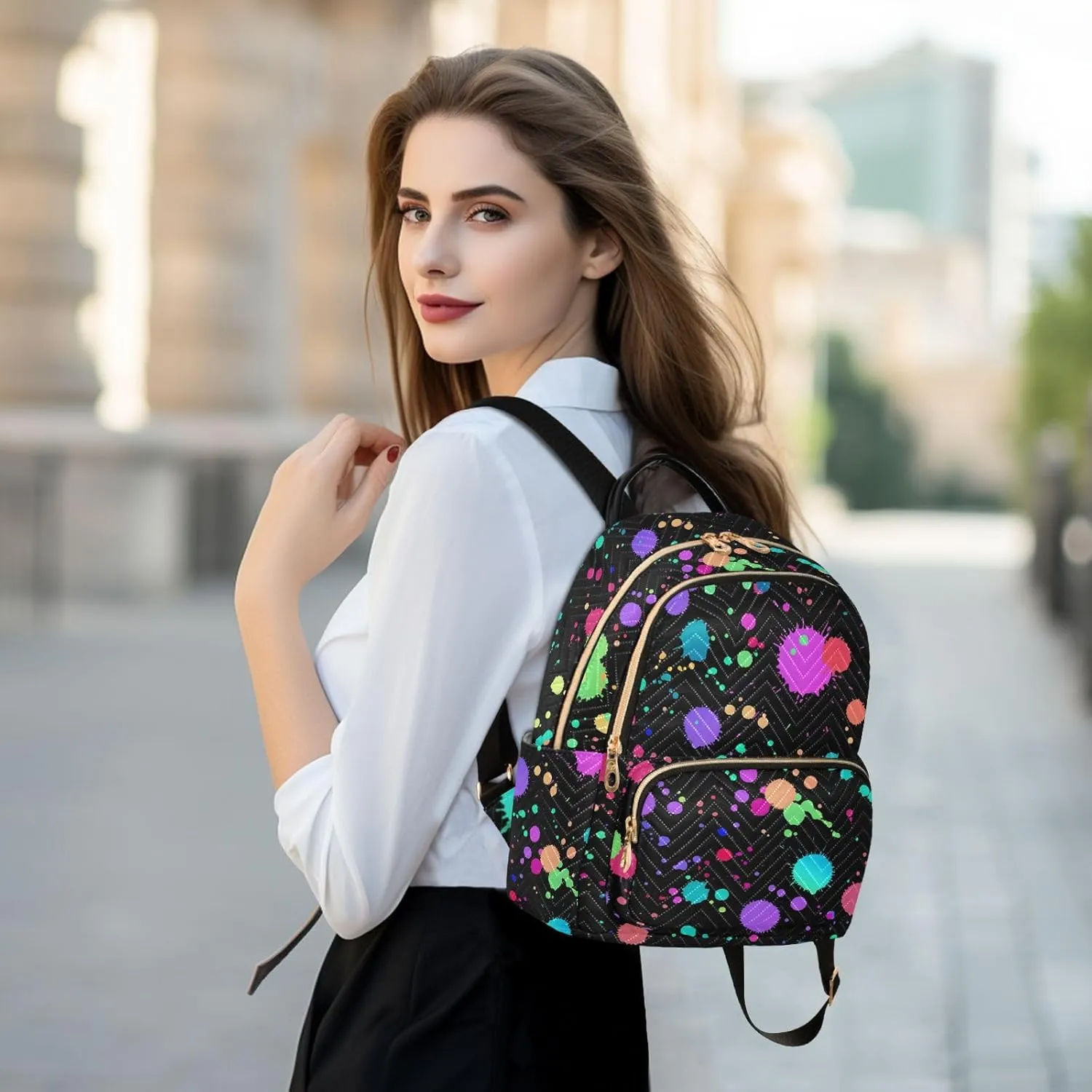 Magic Neon Splash Mini Backpack Women's Quilted Small Backpack Purse for Women College Fashion Travel Daypack Shoulder Bag