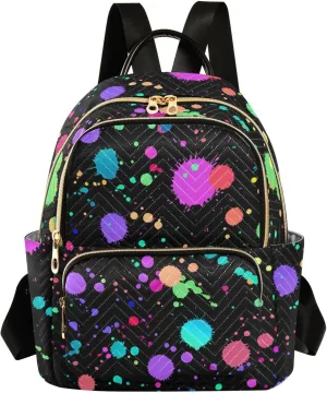 Magic Neon Splash Mini Backpack Women's Quilted Small Backpack Purse for Women College Fashion Travel Daypack Shoulder Bag
