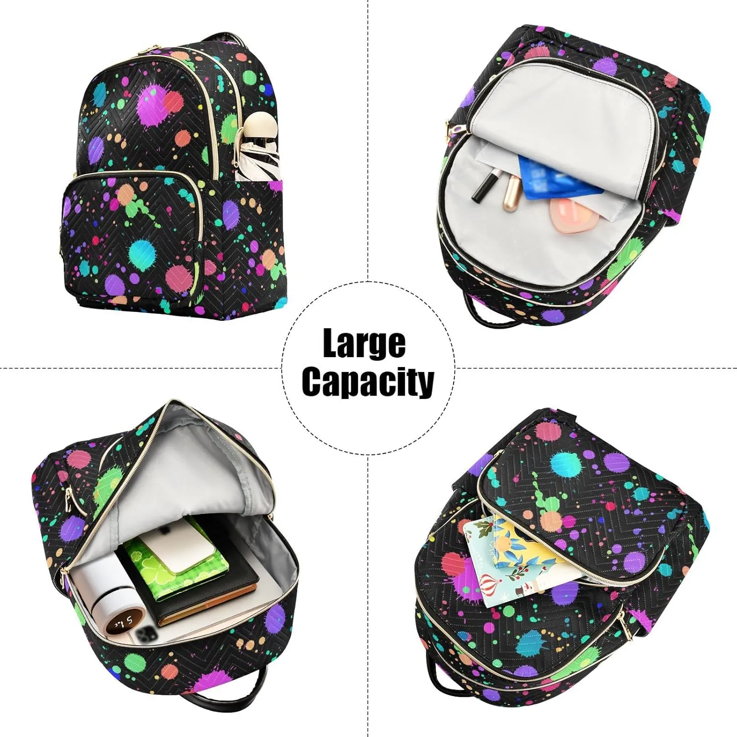 Magic Neon Splash Mini Backpack Women's Quilted Small Backpack Purse for Women College Fashion Travel Daypack Shoulder Bag