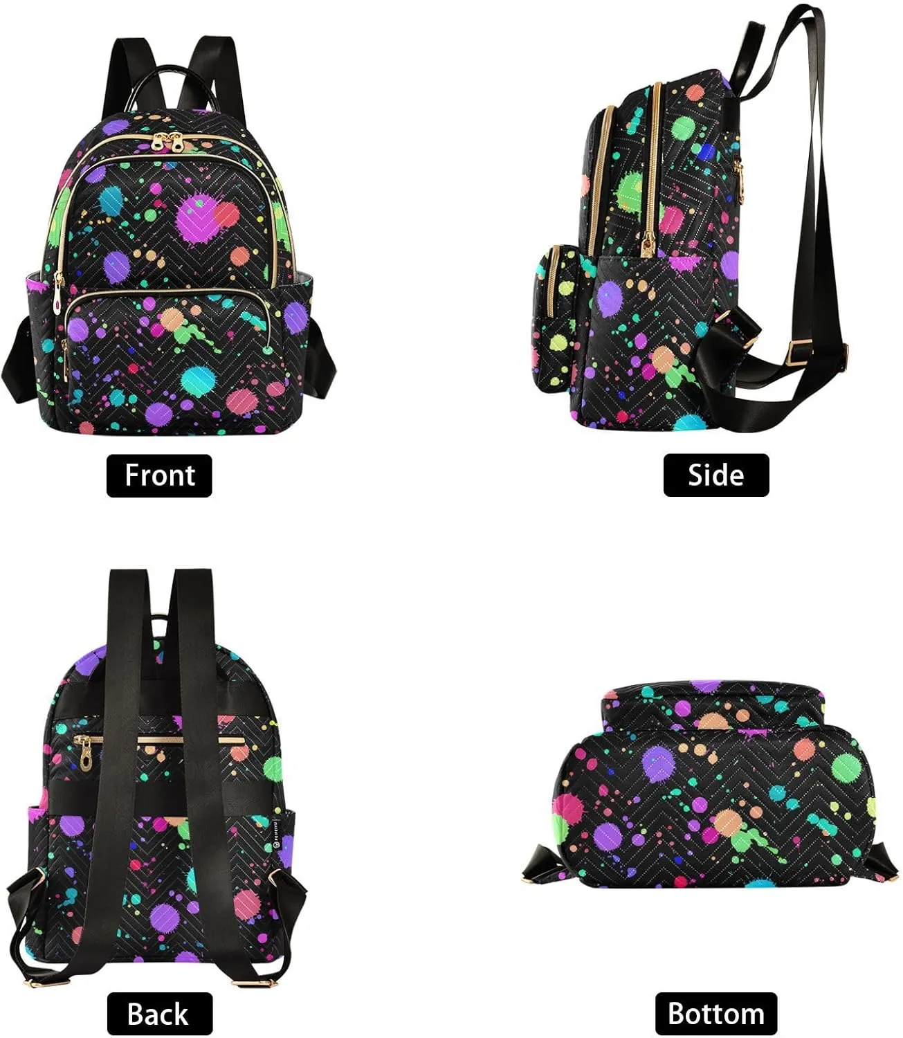 Magic Neon Splash Mini Backpack Women's Quilted Small Backpack Purse for Women College Fashion Travel Daypack Shoulder Bag