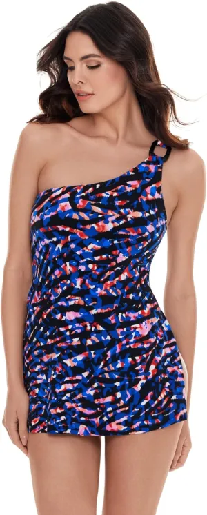 MagicSuit Women's Swimwear Solid Amal One Shoulder Soft Cup Swimdress