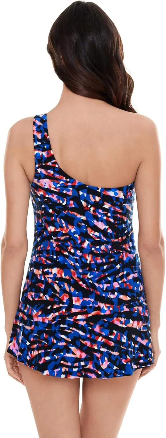 MagicSuit Women's Swimwear Solid Amal One Shoulder Soft Cup Swimdress