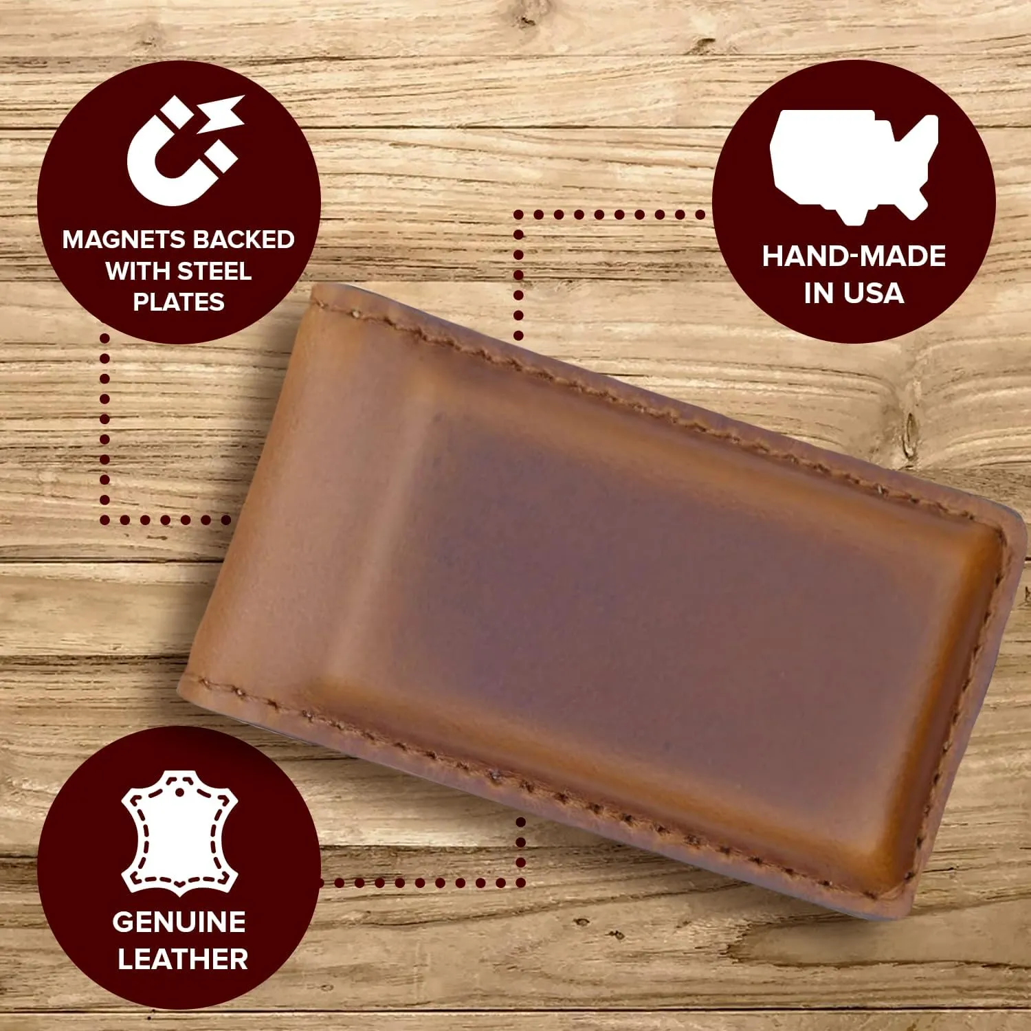 Magnetic Money Clip for Men - Genuine Leather, Slim Design Holds 10 to 12 Bills