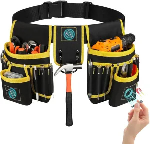 Magnetic Tool Belt for Men, 26 Pockets Heavy Duty Tool Pouch, Magnet Holster Nail Utility Toolbelt Detachable Adjustable Adult Waist Holder for Handyman Contractor Mechanic Plumber Roofer Dad Gift