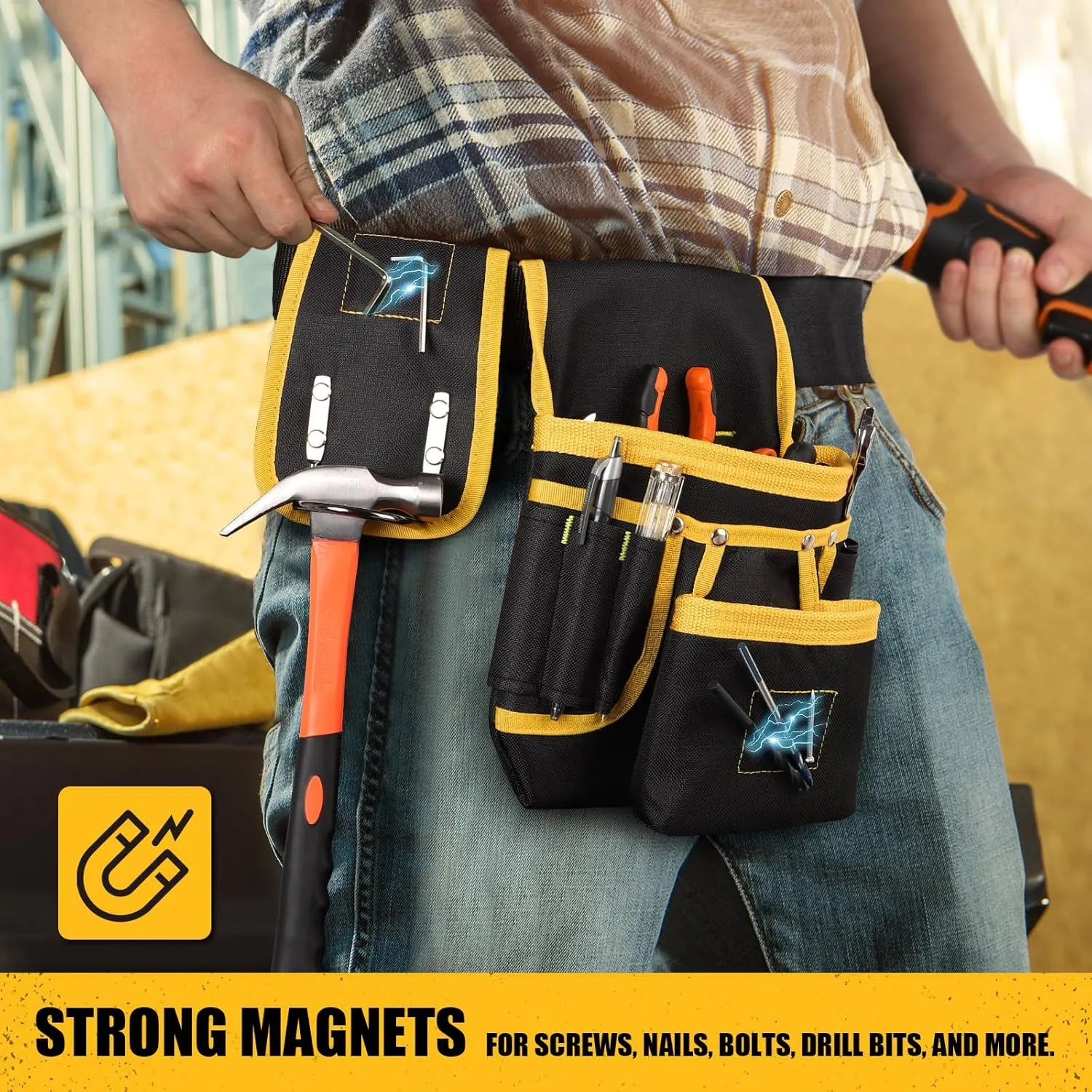 Magnetic Tool Belt for Men, 26 Pockets Heavy Duty Tool Pouch, Magnet Holster Nail Utility Toolbelt Detachable Adjustable Adult Waist Holder for Handyman Contractor Mechanic Plumber Roofer Dad Gift