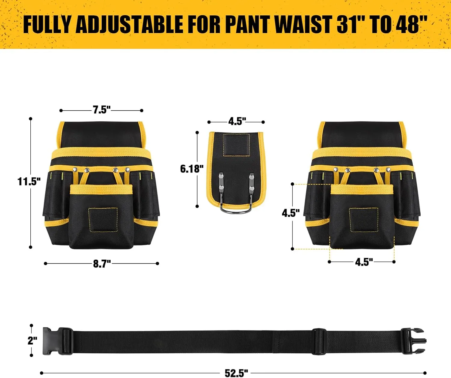 Magnetic Tool Belt for Men, 26 Pockets Heavy Duty Tool Pouch, Magnet Holster Nail Utility Toolbelt Detachable Adjustable Adult Waist Holder for Handyman Contractor Mechanic Plumber Roofer Dad Gift