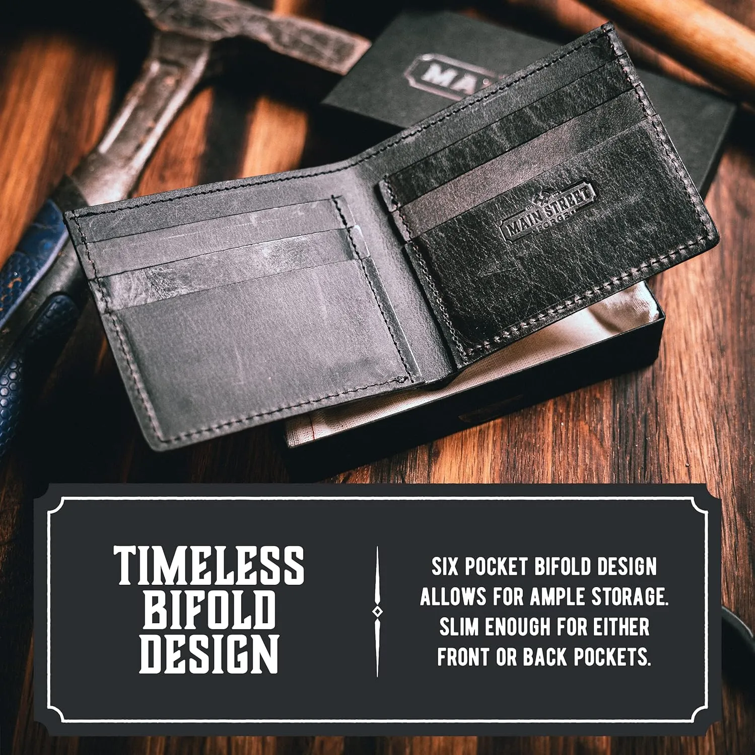 Main Street Forge Bifold Wallet | Made in USA | Mens Leather Bifold Wallets (Bootlegger Brown)