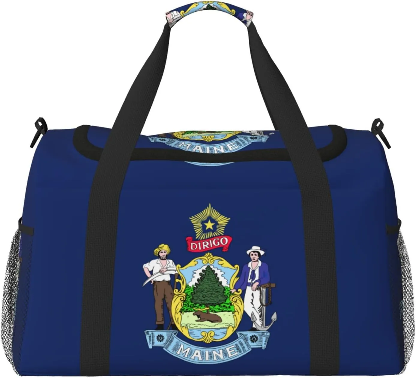 Maine State Flag print Carry on Luggage for Women Men Shoulder Weekender Crossbody Bag for Yoga Travel Must Haves
